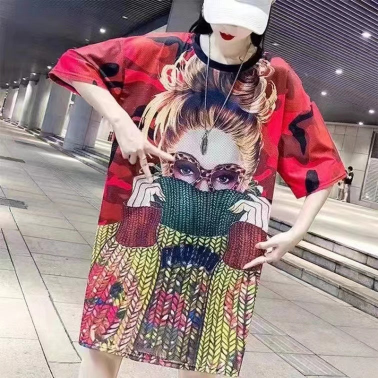 Short Sleeved Loose Fitting Oversized Summer Breathable T-shirt Dress