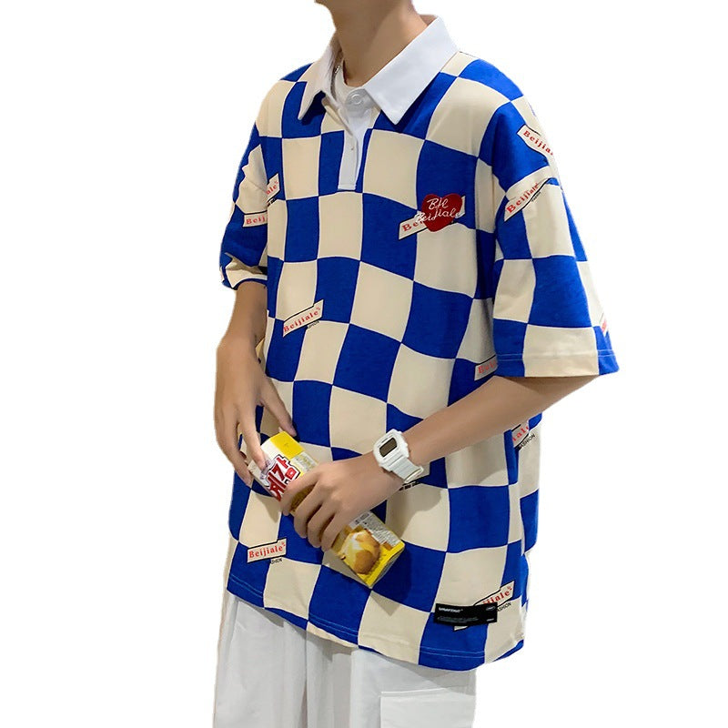 Retro Check Color Matching POLO Collar Short Sleeves