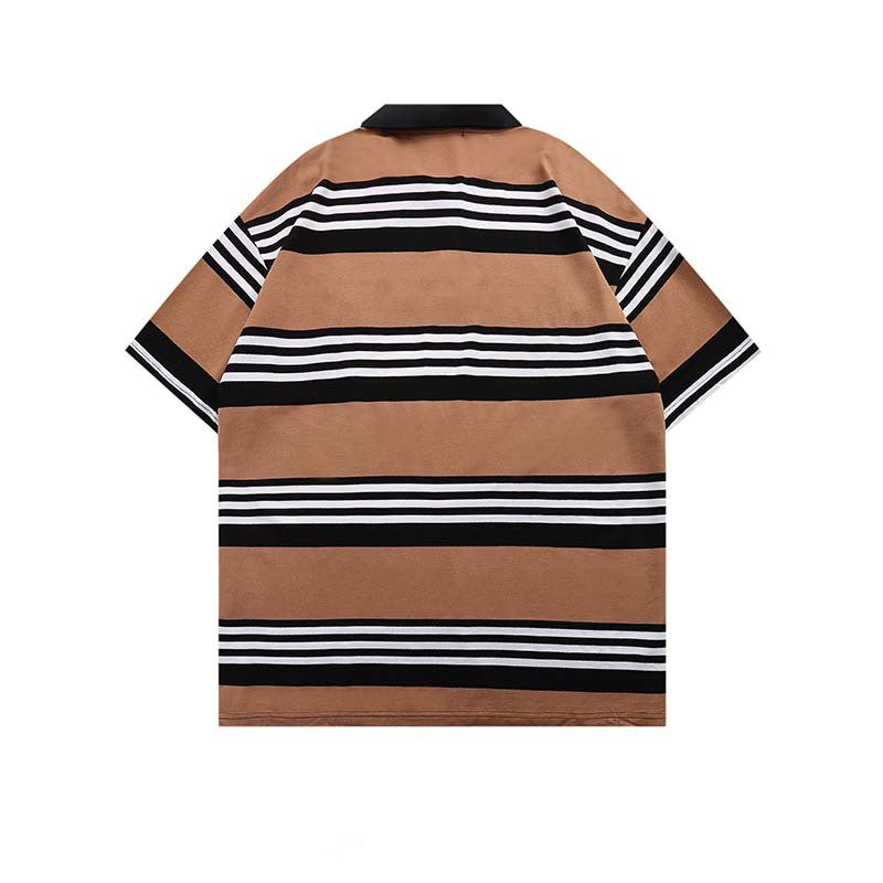 New Letter Embroidered Striped Lapel Short Sleeve POLO Shirt For Men
