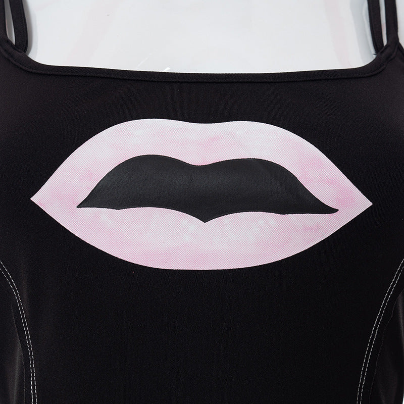 Lip Print Sling Pullover Sleeveless Female