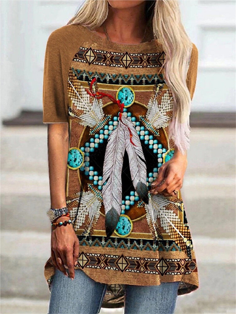 Round Neck Women's Casual Vintage T-shirt