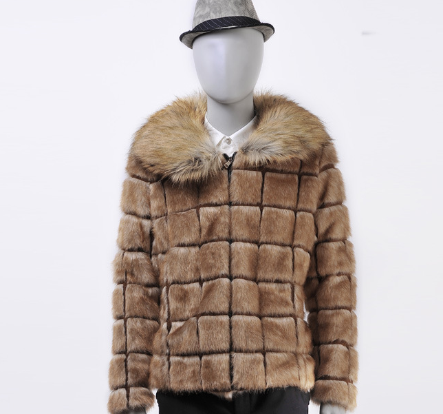 KaLeB Mens Luxury Faux Fox Fur Winter Big Fur Collar Slim Fit Short Thick Coat Casual Jacket Hip Length Parka Outwear Overcoat