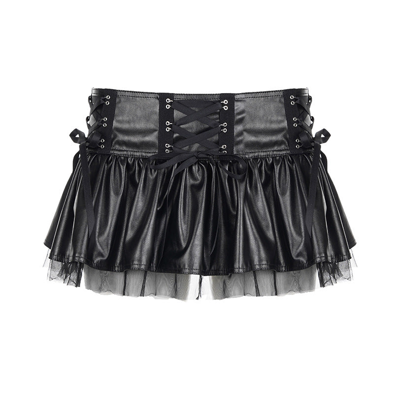 Women's Lace Up Slimming Pleated Skirt Short
