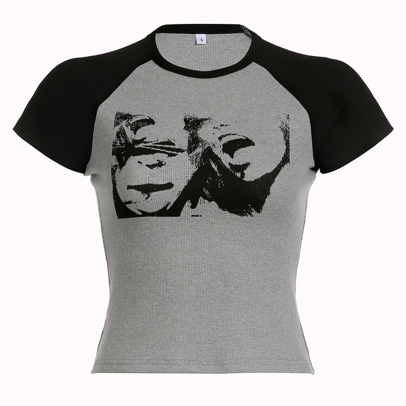 Character Avatar Printed With Contrasting Short Sleeves