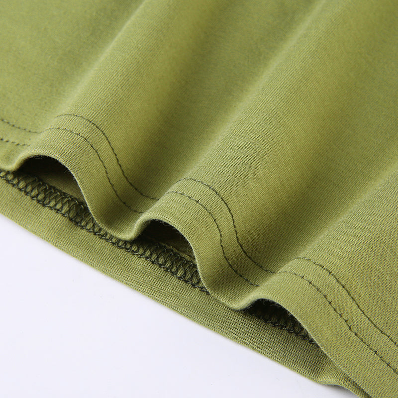 Women's Summer Green Slim Fit Letter Print Top
