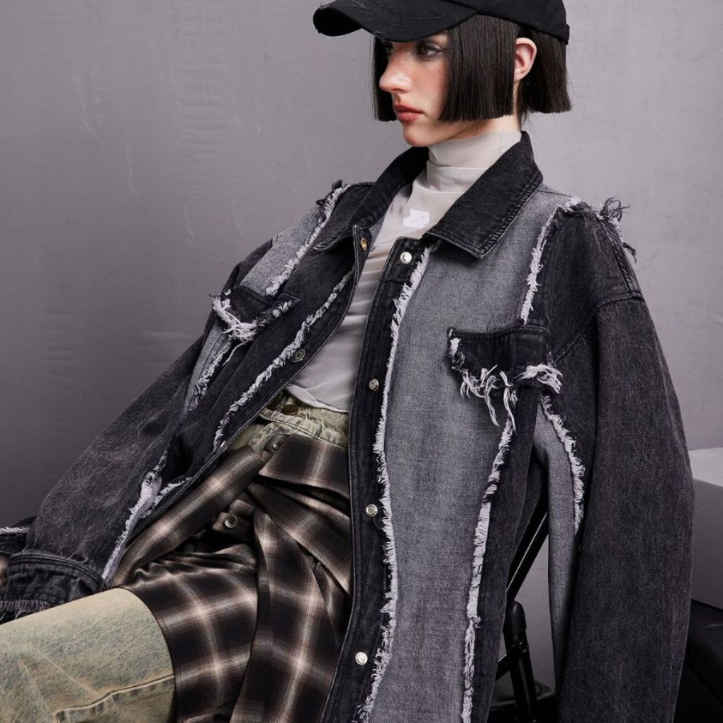 High Street Stitching Edging Denim Jacket Men High Street Stitching Edging Denim Jacket Men