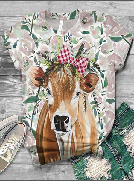 European And American Animal Printed Short Sleeved T-shirt