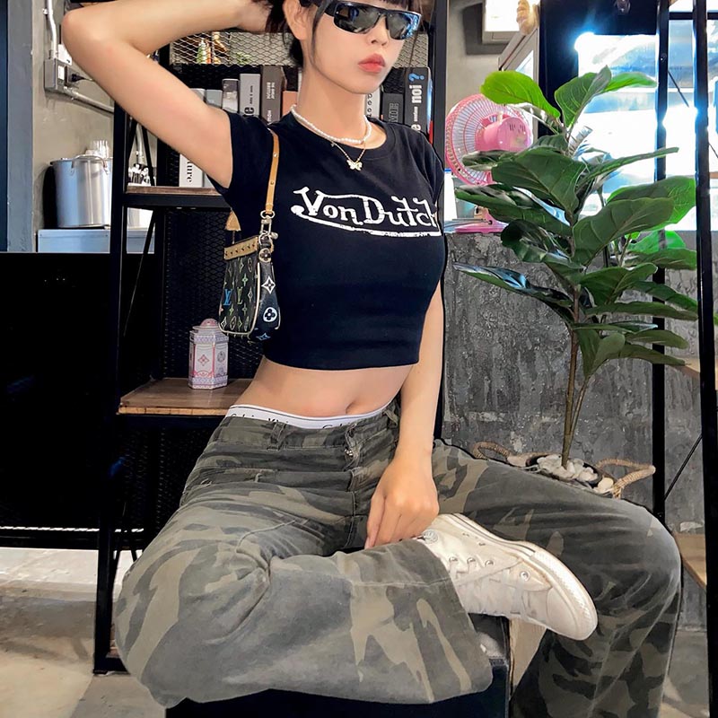 Letter Printed Open Navel European And American Women's Top