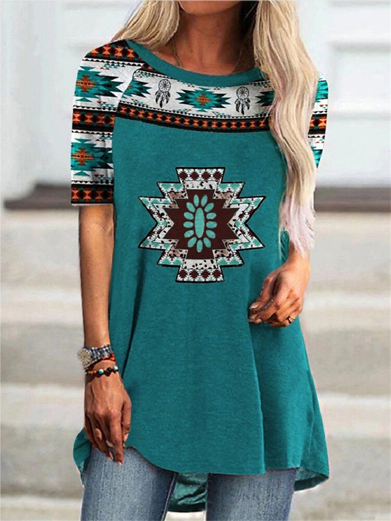 Round Neck Women's Casual Vintage T-shirt