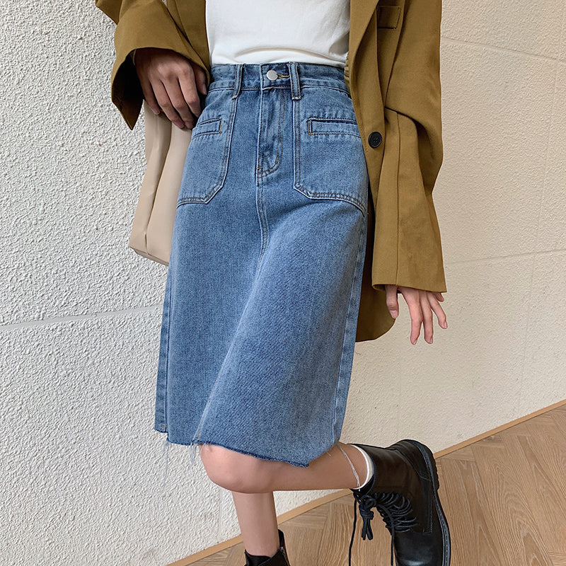 Large Denim Skirt For Women With Versatile High Waist