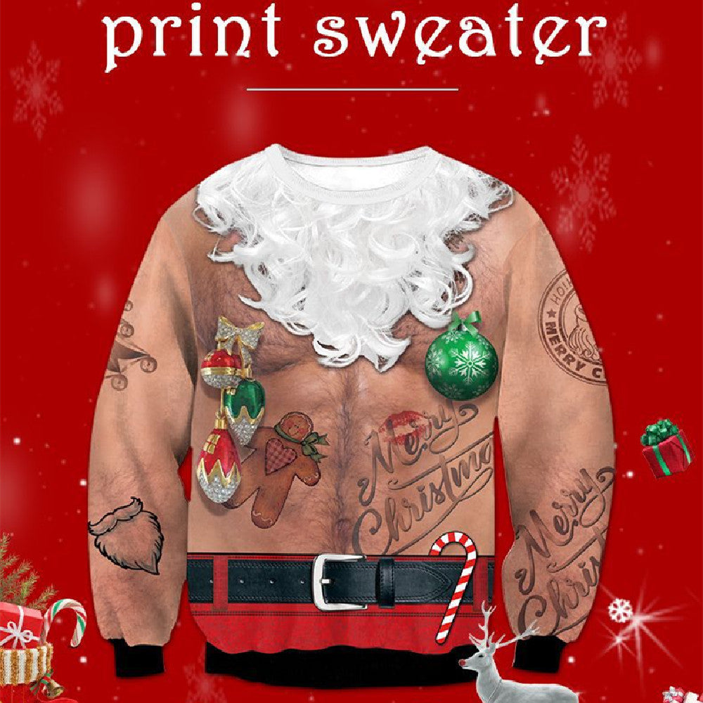 Santa Claus Balloon Print Round Neck Long Sleeve Round Neck Sweater Couple Dress Girl