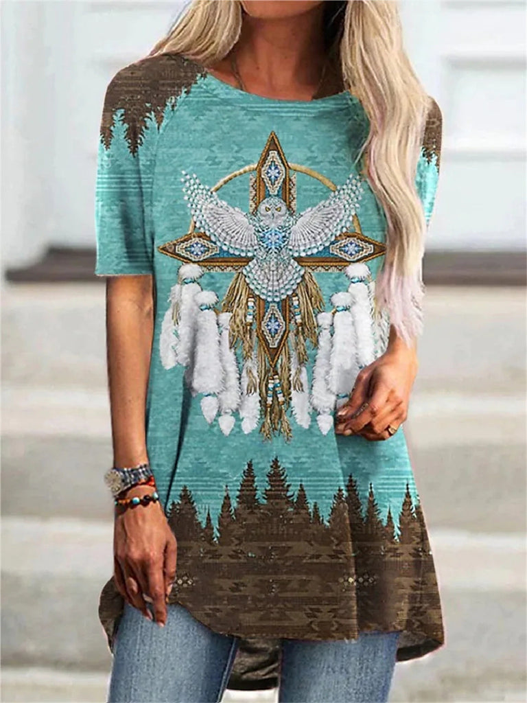 Round Neck Women's Casual Vintage T-shirt