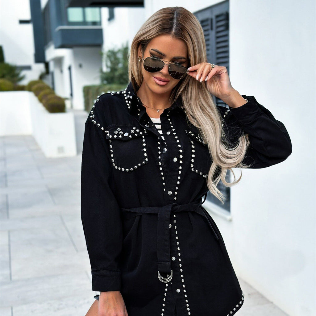 Retro Street Style Rivet Loose Denim Jacket Women