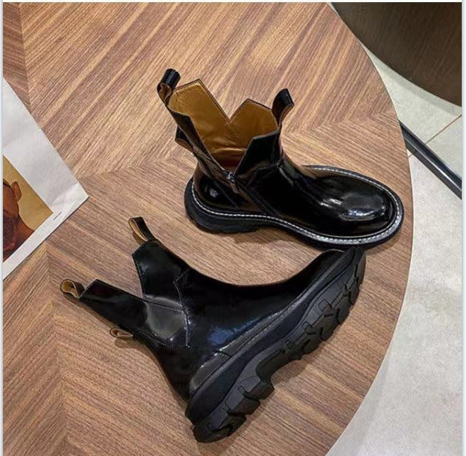 Women's All-match Patent Leather Wedge Heel Boots