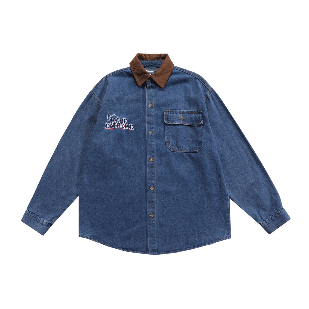 Street Retro Letters Embroidered Thin Denim Jacket For Men