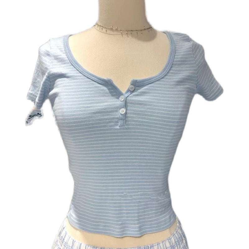 Triple Button Stripe Top Bm Slim Fit