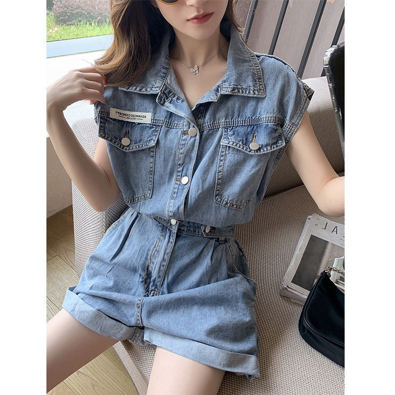 High Waist Small Denim Jumpsuit