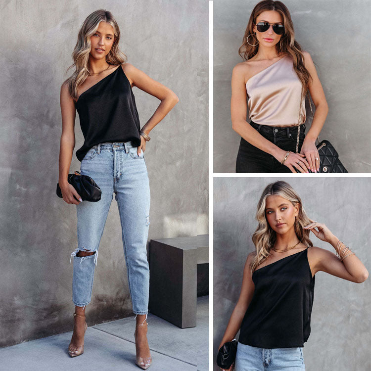 Women's Short Sleeved Satin Shirt Casual
