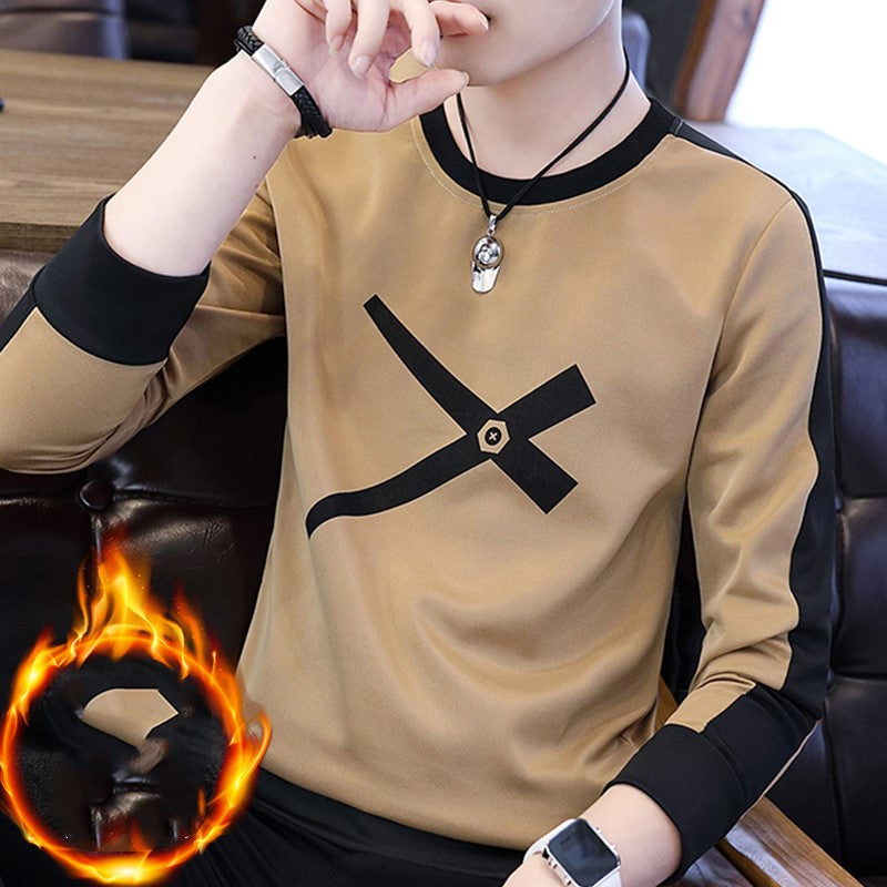 Sleeve long sleeve T-shirt men plus velvet thickening