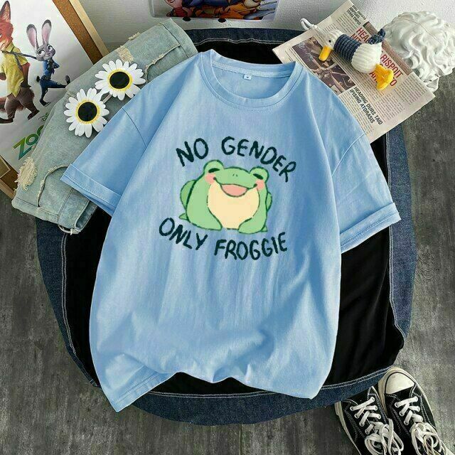 Frog Print Round Neck Loose Men's And Women's T-shirt