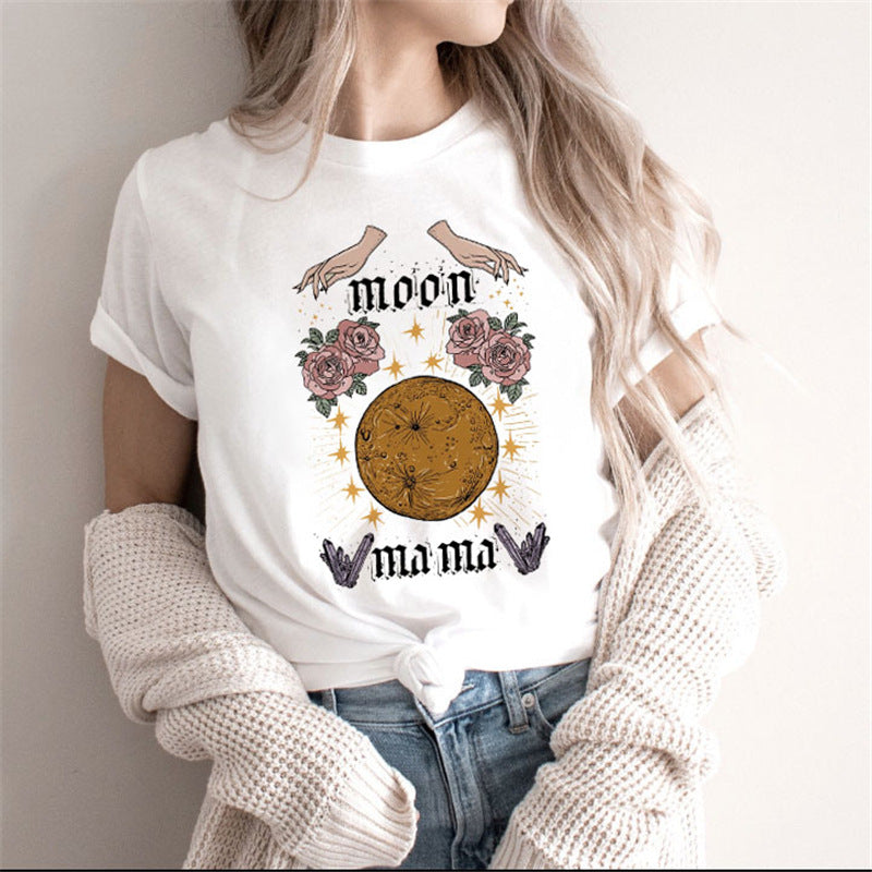 Fashion Moon Retro Gothic Print T-shirt Women