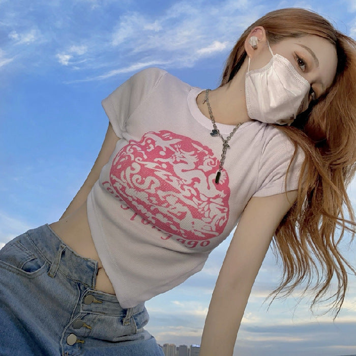 Slim Fit Open Waist Spicy Girl Short T-shirt Female