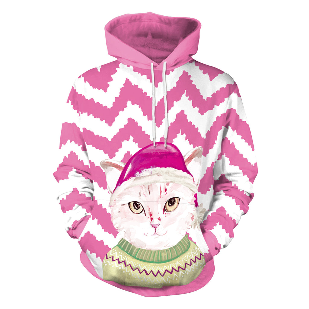 Women's Christmas Loose Versatile Hooded Creative Digital Printing Sweater