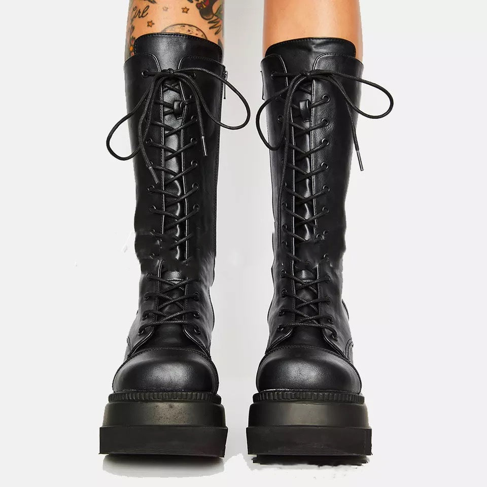 Platform wedge heel boots