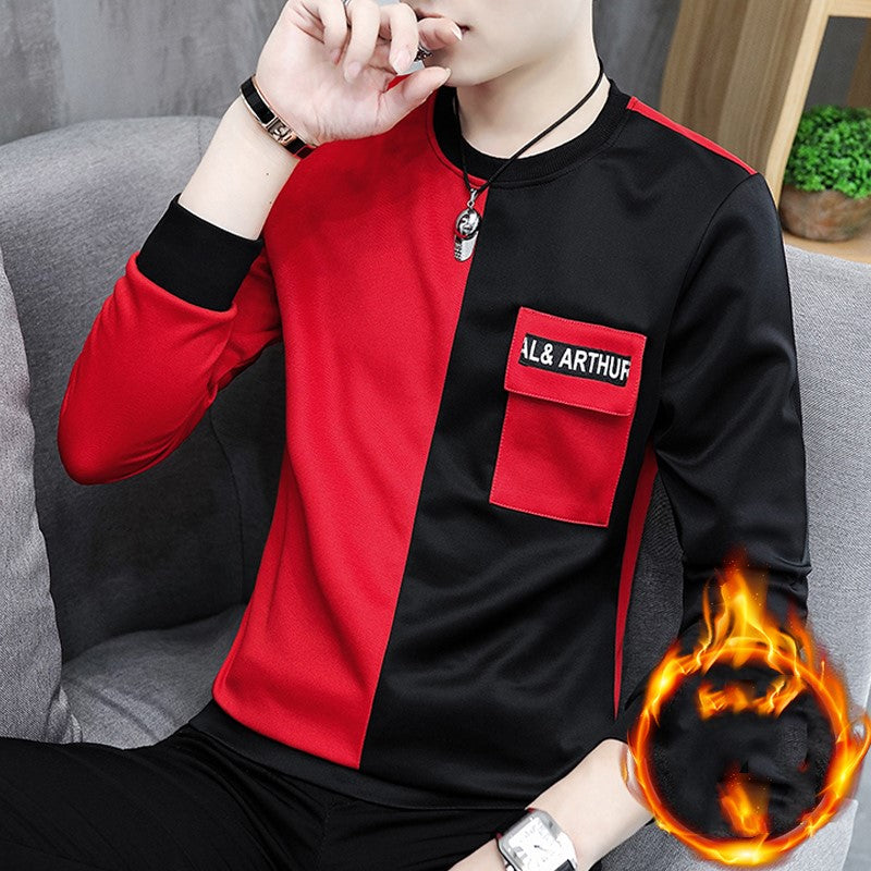Sleeve long sleeve T-shirt men plus velvet thickening