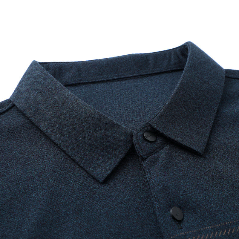 Dark Long-sleeved T-shirt Lapels For Middle-aged Men