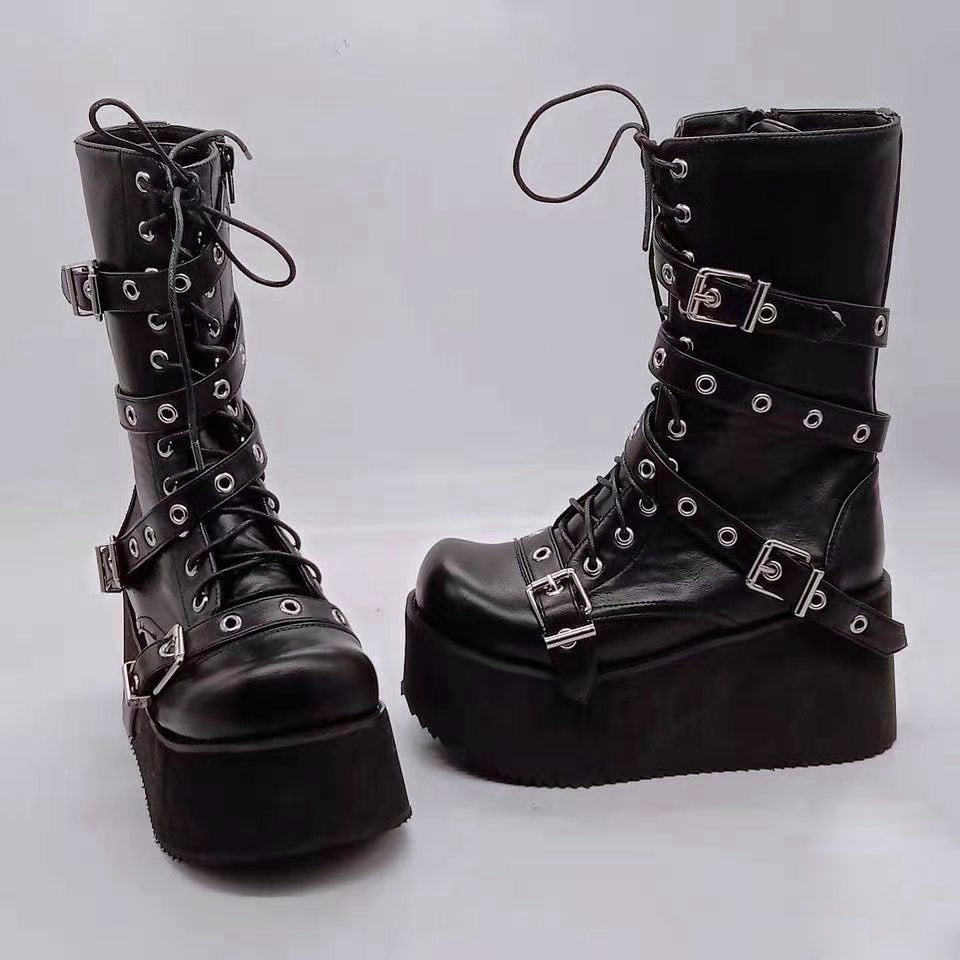 Autumn And Winter Buckled Wedge Platform Short Boots