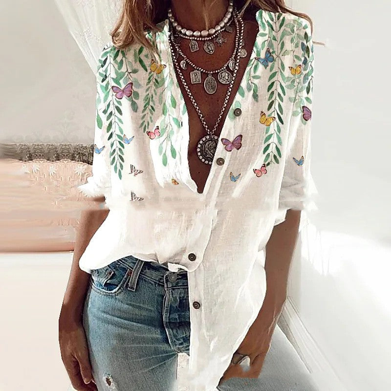 Positioning Floral Printed Women's Long Sleeved Shirt