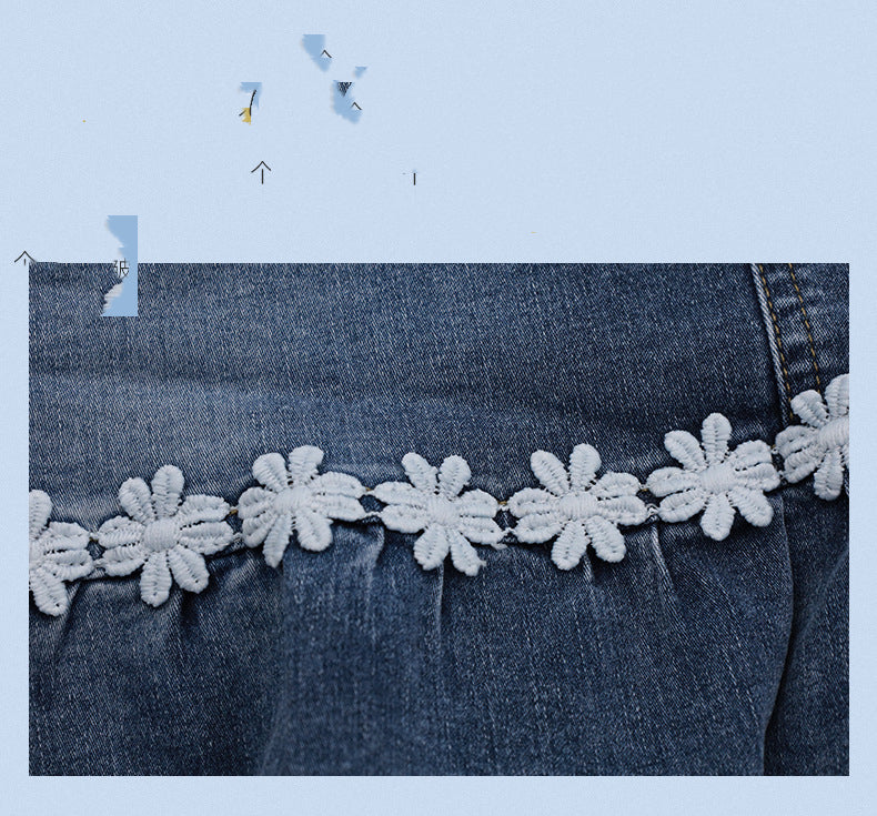 Denim Skirt Fashion Elastic Embroidery Women