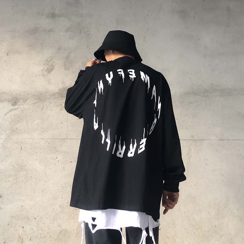 Ins High Street Portrait Print Long-sleeved T-shirt Men