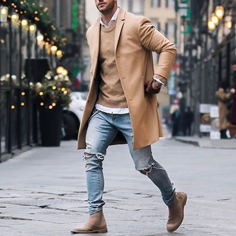 Fashion Winter Men's Trench Long Jackets Coats Overcoat Classic Jackets Solid Slim Fit Outwear Hombre Men Clothes Khaki Black Fashion Winter Men's Trench Long Jackets Coats Overcoat Classic Jackets Solid Slim Fit Outwear Hombre Men Clothes Khaki Black