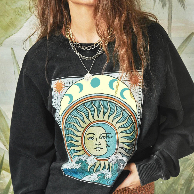 Women's Knitted Round Neck Print Long Sleeves Sweater
