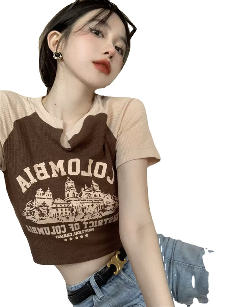 Women's Summer Design Sense Niche Color Contrast Short Top