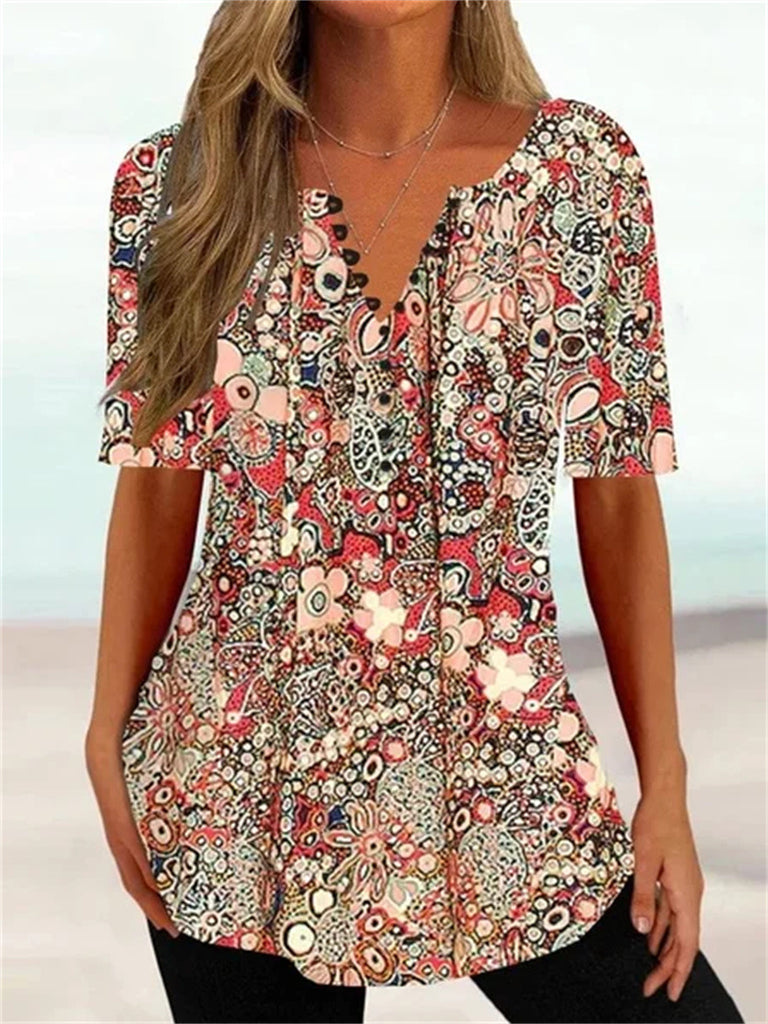 Loose Fitting V Neck Pullover Short Sleeve T Shirt