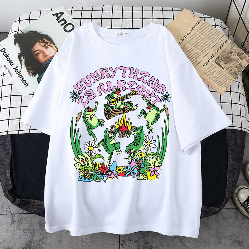 Gothic Style European And American Printed Round Neck Loose T-shirt