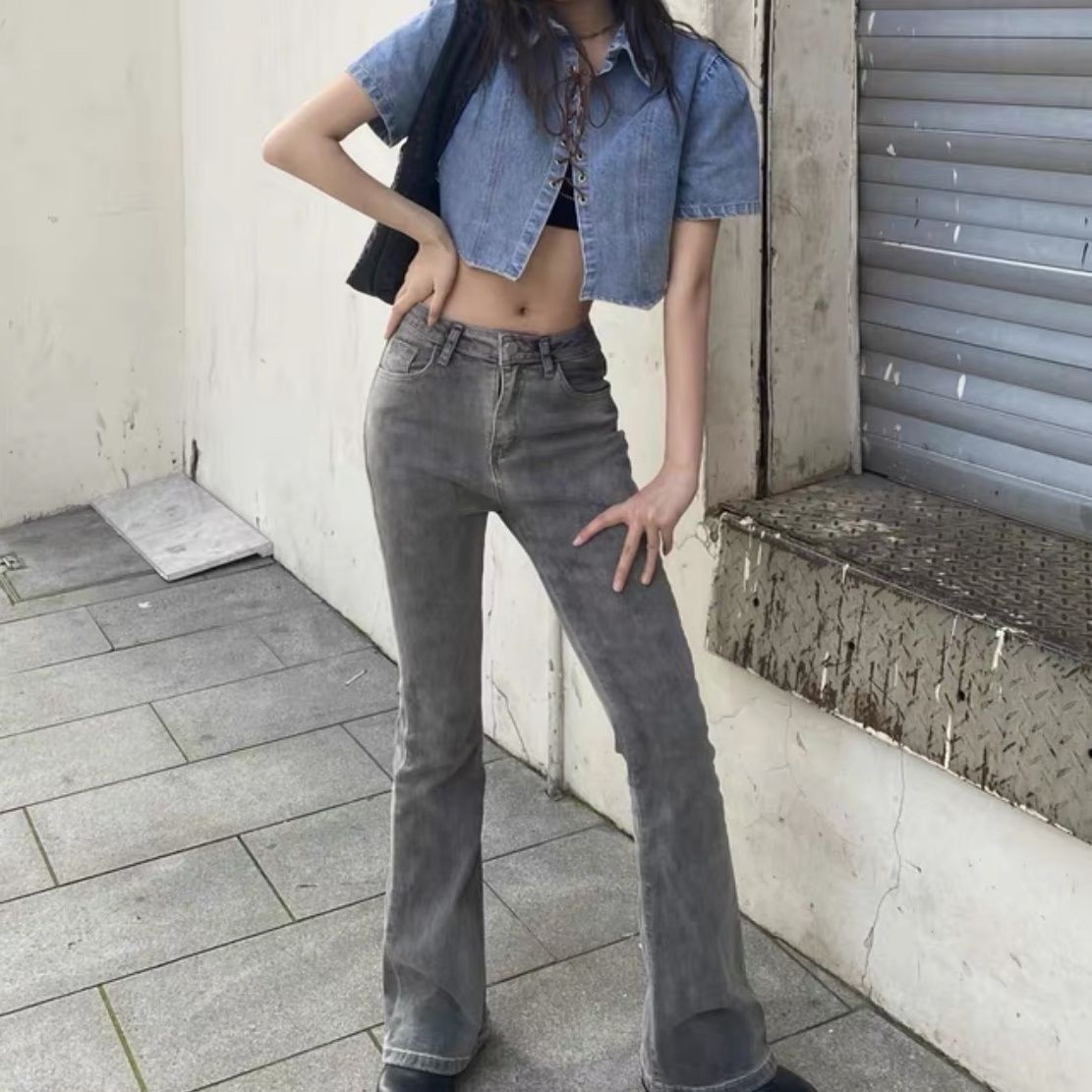 Denim Tie Up Shirt For Women With Loose Short Sleeves Denim Tie Up Shirt For Women With Loose Short Sleeves
