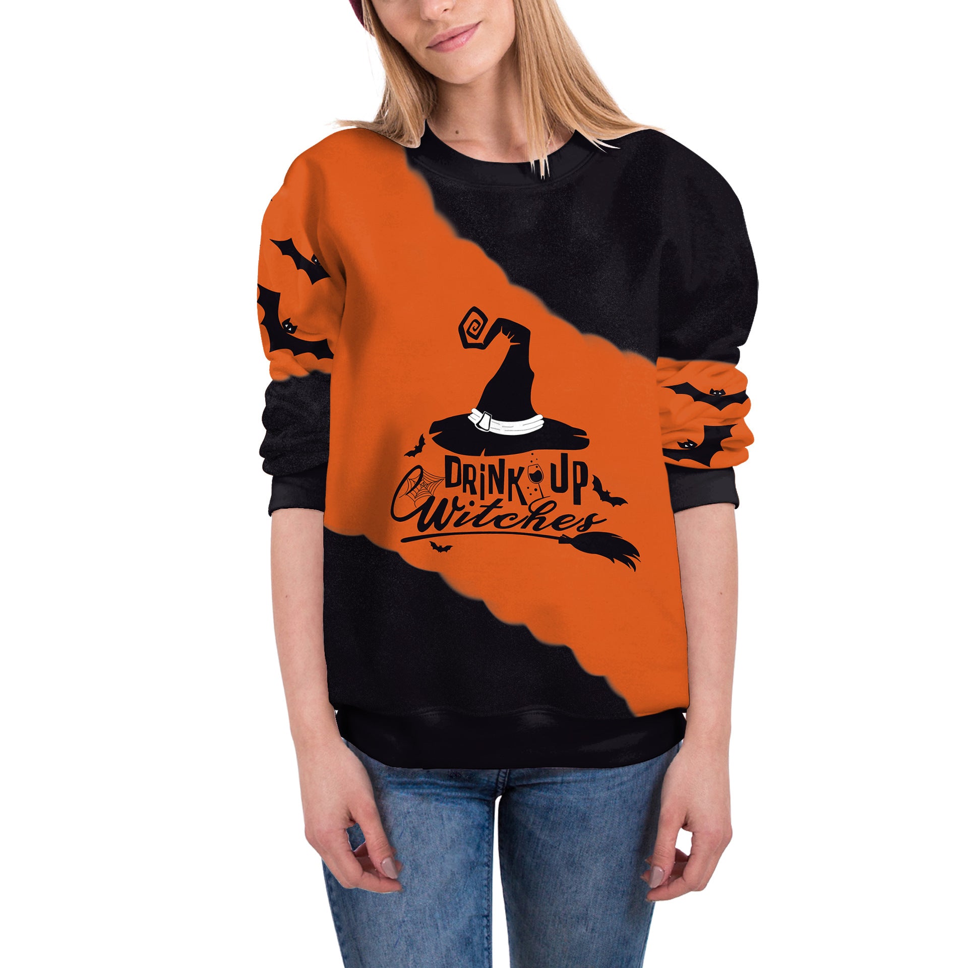 Women's Halloween Pumpkin-tied Horror Funny Round Neck Long-sleeved Sweater Women's Halloween Pumpkin-tied Horror Funny Round Neck Long-sleeved Sweater