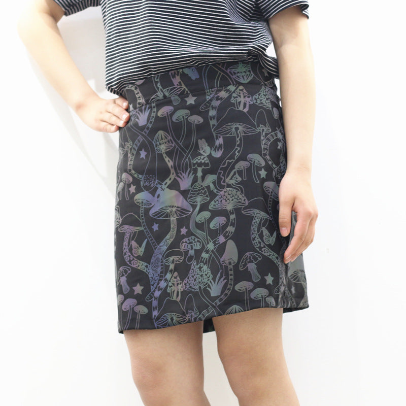 Colorful Mushroom Reflective Skirt High Waist Stretch Hip Skirt