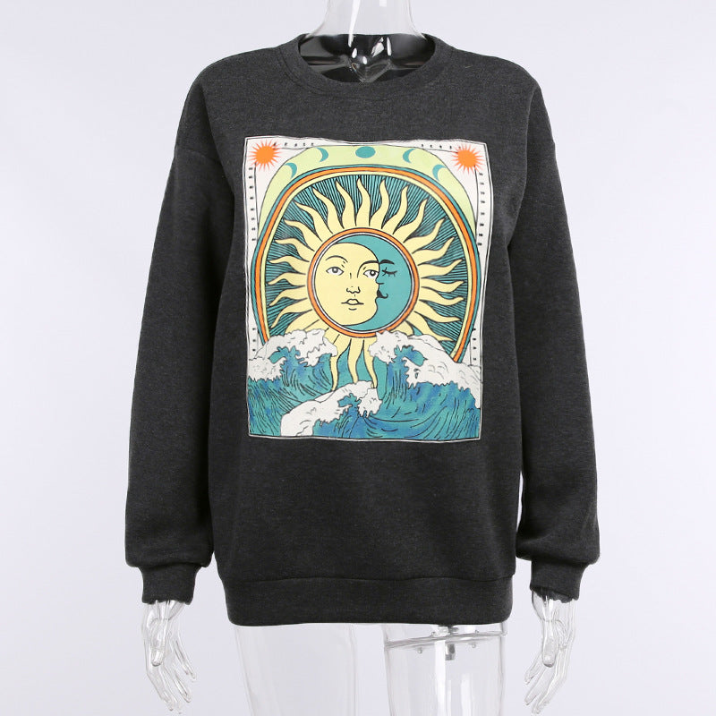 Women's Knitted Round Neck Print Long Sleeves Sweater