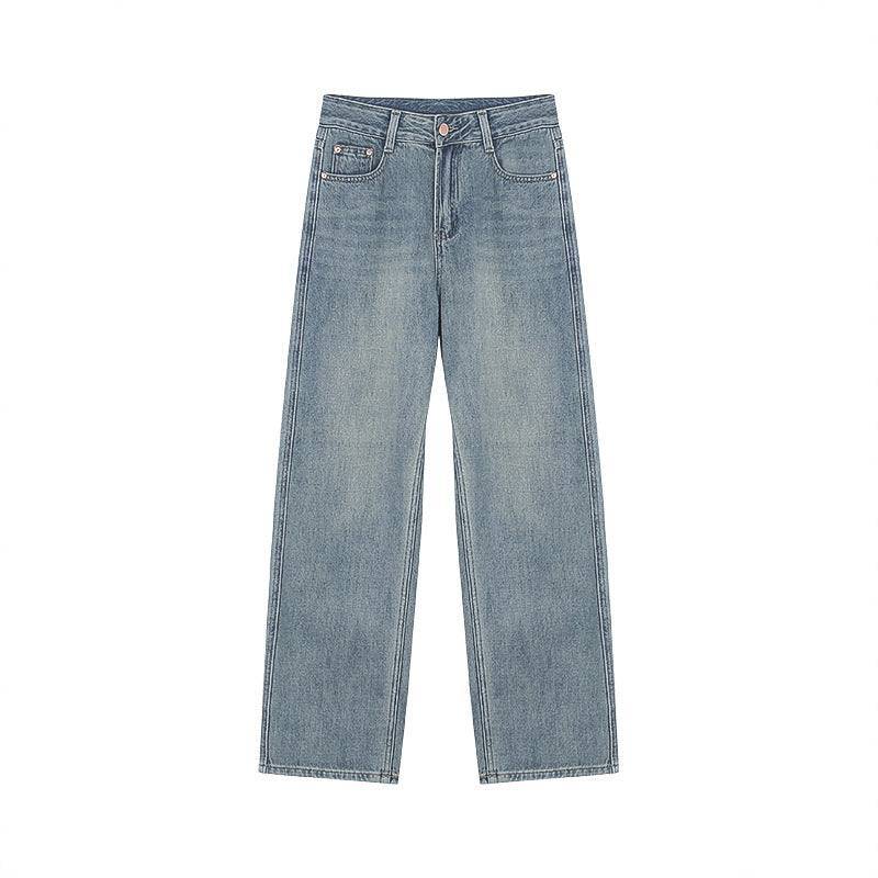 High Waist Slimming Blue Straight Mopping Pants Women