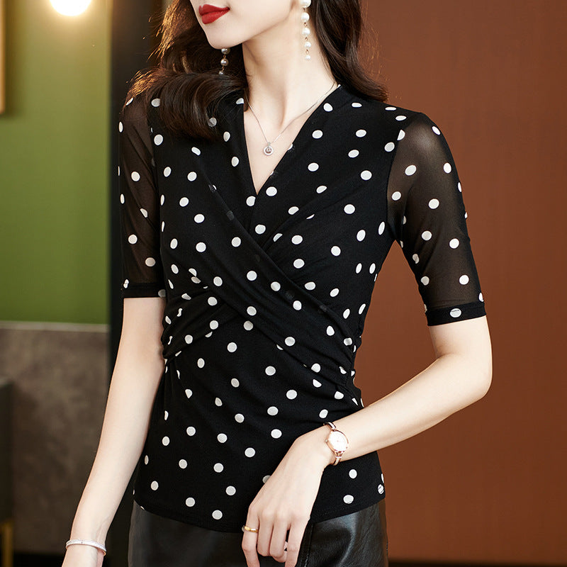 Polka Dot Printed Chiffon Shirt Large