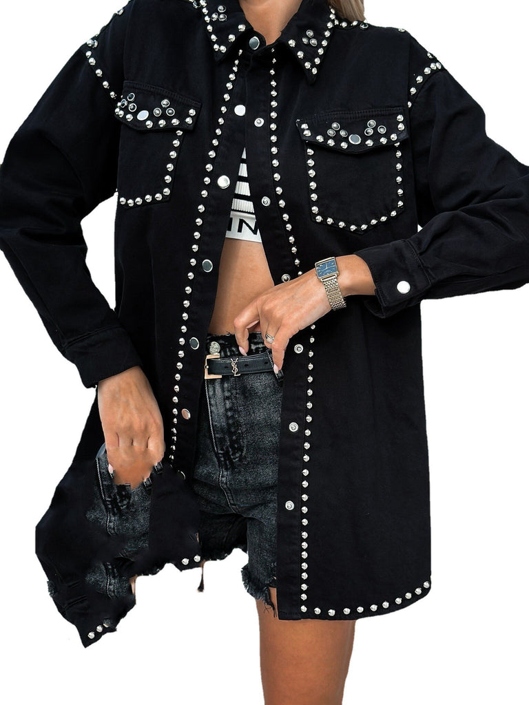 Retro Street Style Rivet Loose Denim Jacket Women