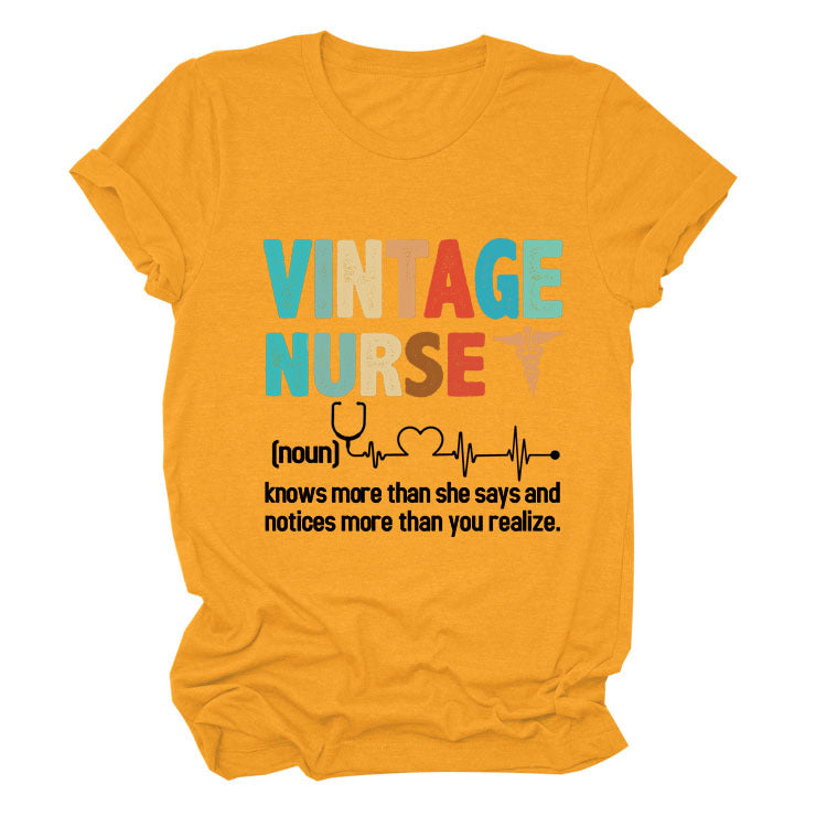 Letter Printed Women's Round Neck Short Sleeves