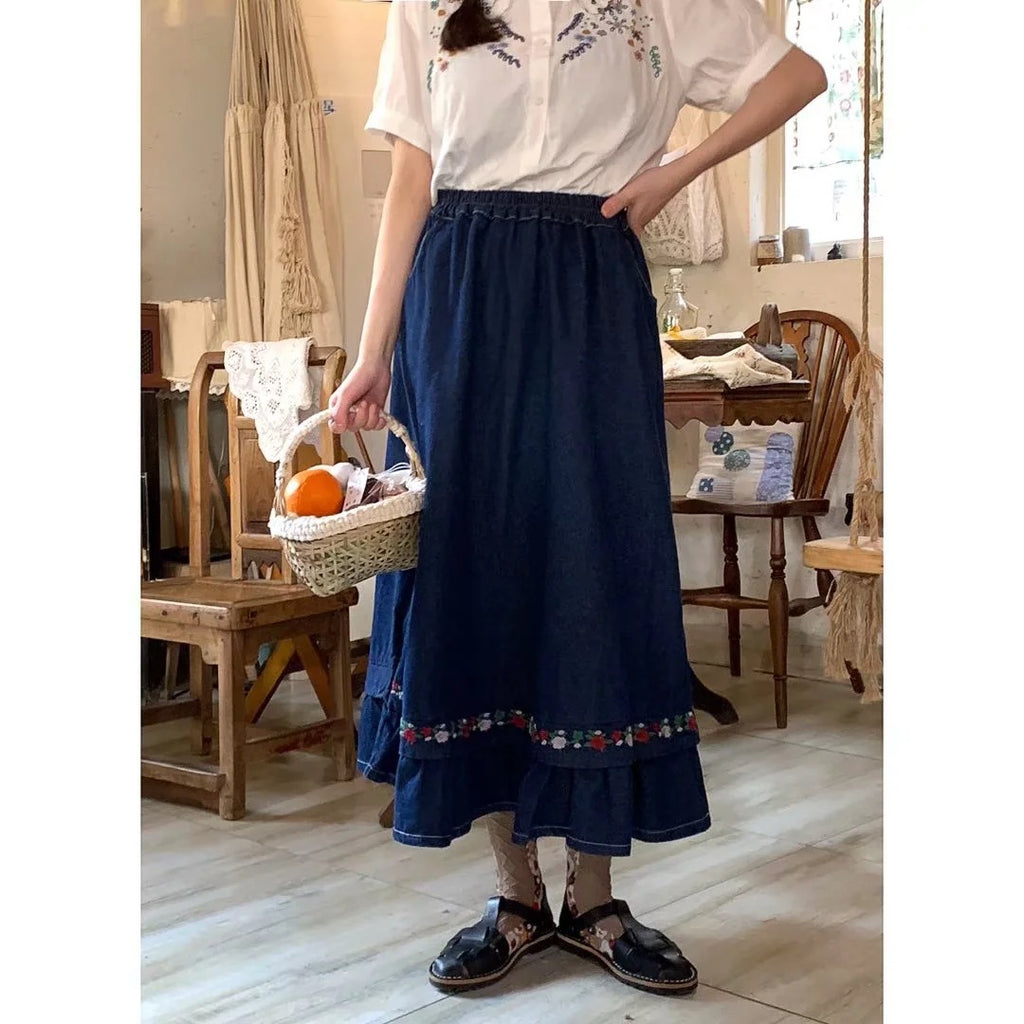 Fashion Embroidery Denim Skirt For Women