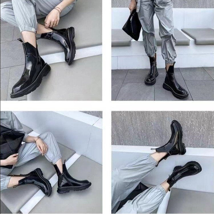 Women's All-match Patent Leather Wedge Heel Boots