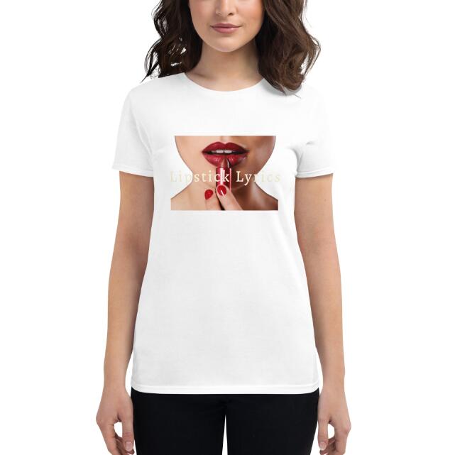 European And American Lipstick Lyrics Printing Casual Round Neck Short Sleeves